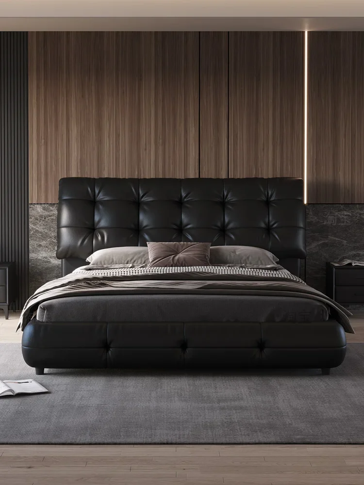 

Leather bed Italian minimalist Internet celebrity master bedroom