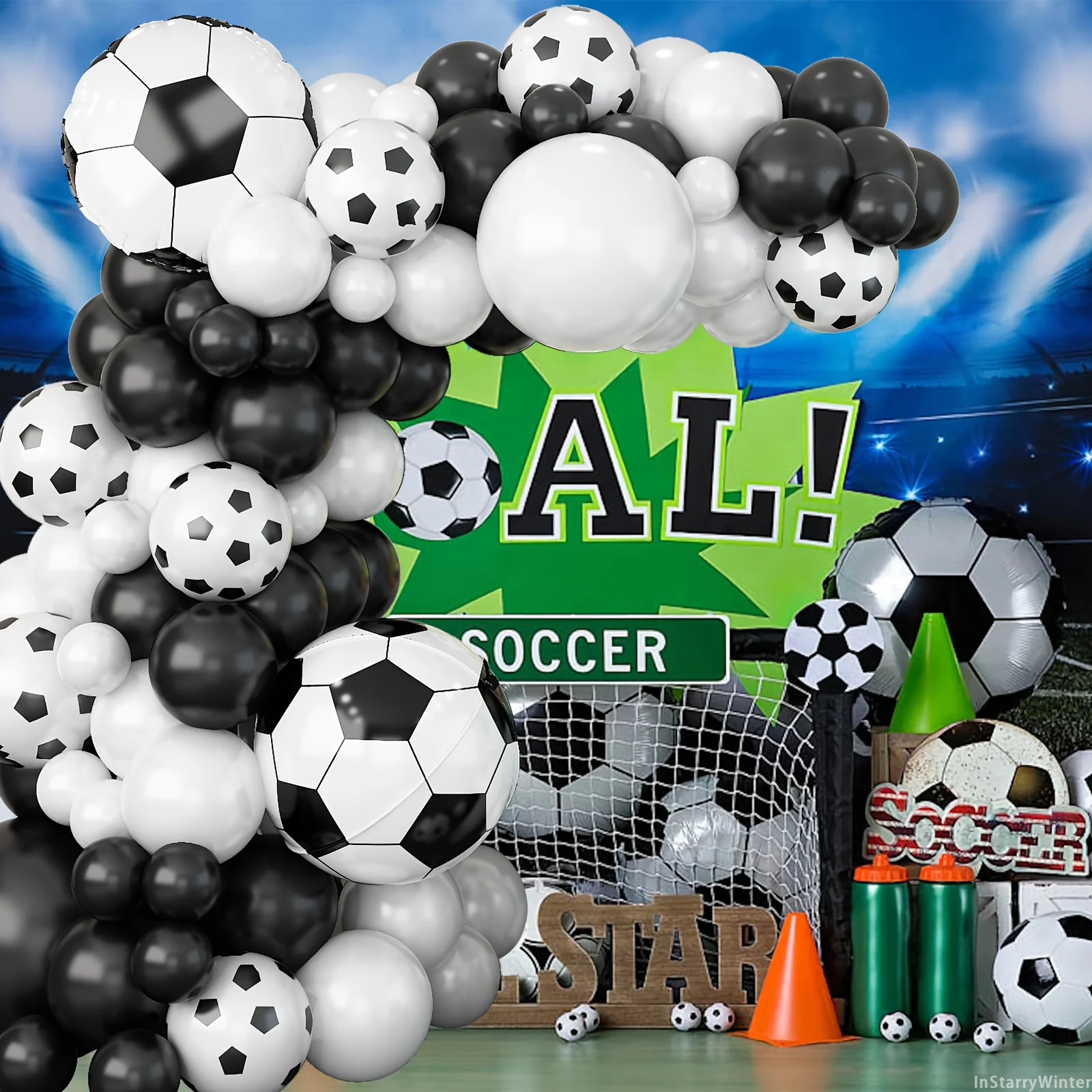 112pcs Black & White Soccer Balloons Garland Kit, for Birthday Anniversary Graduation Ceremonies Football Theme Party Decoration