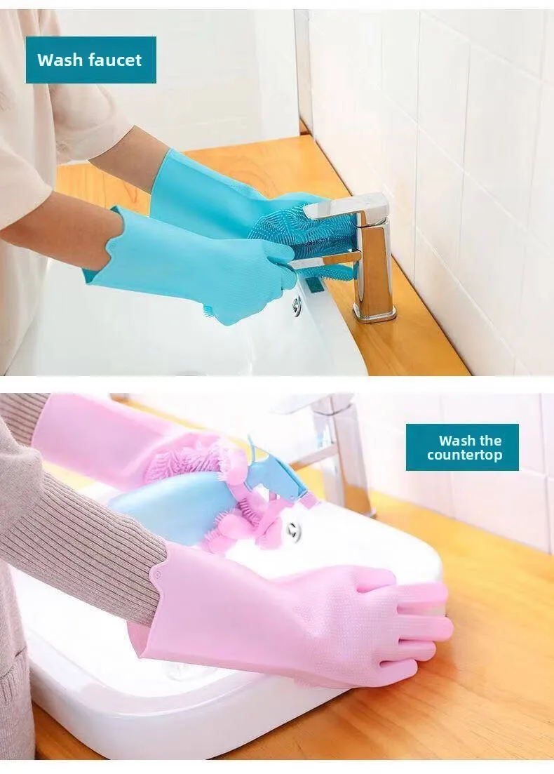 Silicone Dishwashing Gloves, Magic Gloves, Durable, Wear-Resistant, Waterproof Rubber Gloves for Special Use