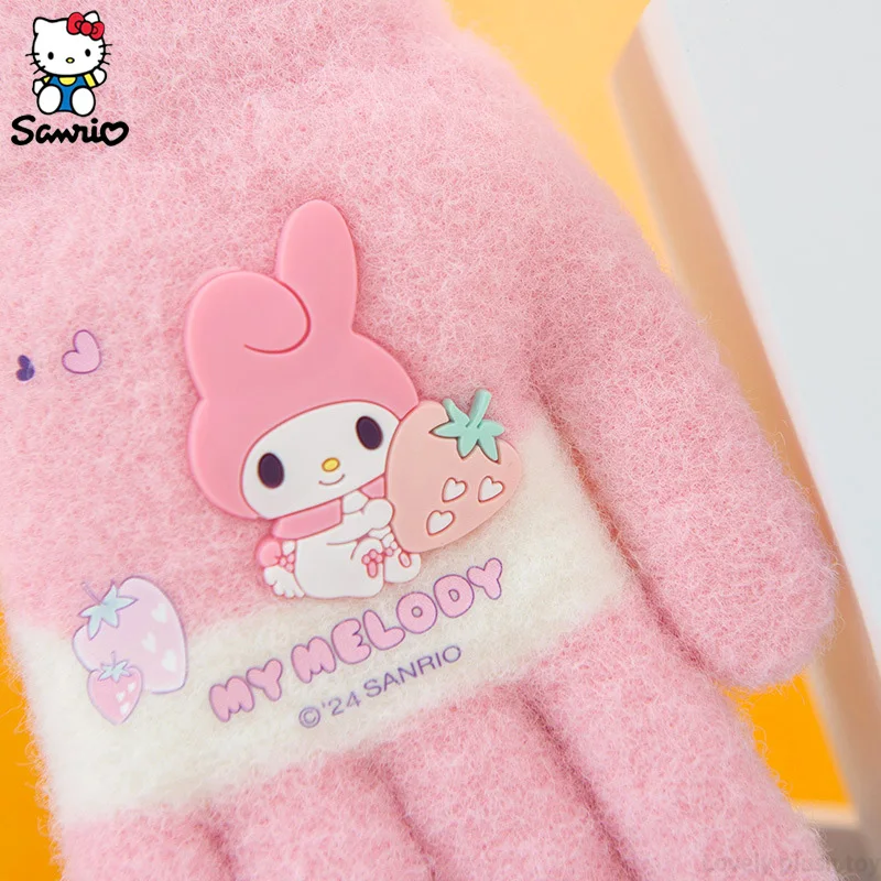 Kawaii Sanrio sarung tangan anak-anak Kuromi Melody Cinnamoroll sarung tangan hangat musim dingin pelajar luar ruangan bersepeda sarung tangan tahan angin aksesoris