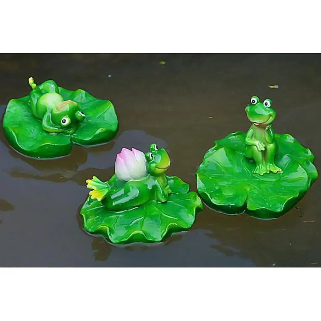 Funny Outdoor Simulation Resin Cute Frog Lying on Lotus Leaf Floater for Pool