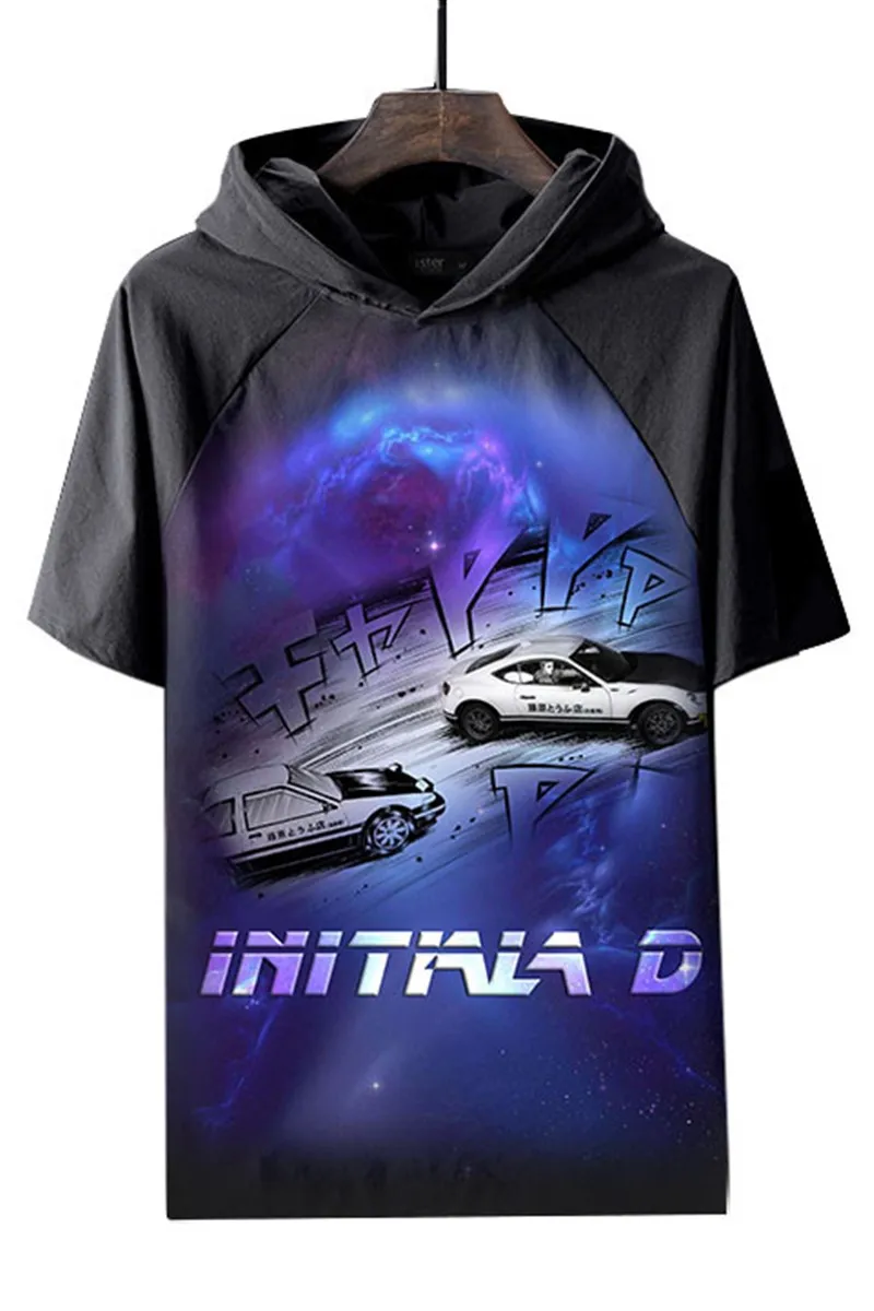 

New Arrival Head Text D Short Sleeve Hong Kong Style T-Shirt Hooded 3D Clothing Cartoon Print Polyester Fiber Unisex