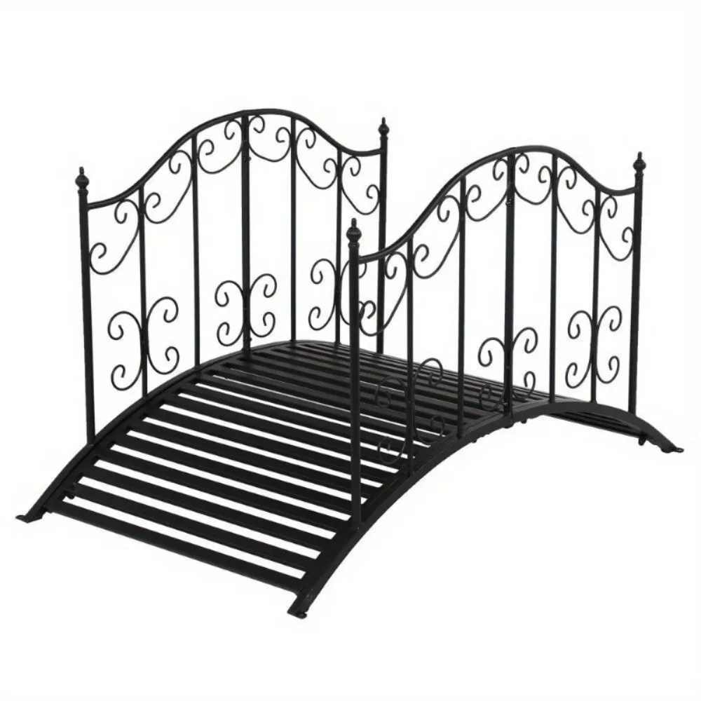 

4FT Metal Bridge, Yard Arch Path Garden Bridge with Patterned Guardrails