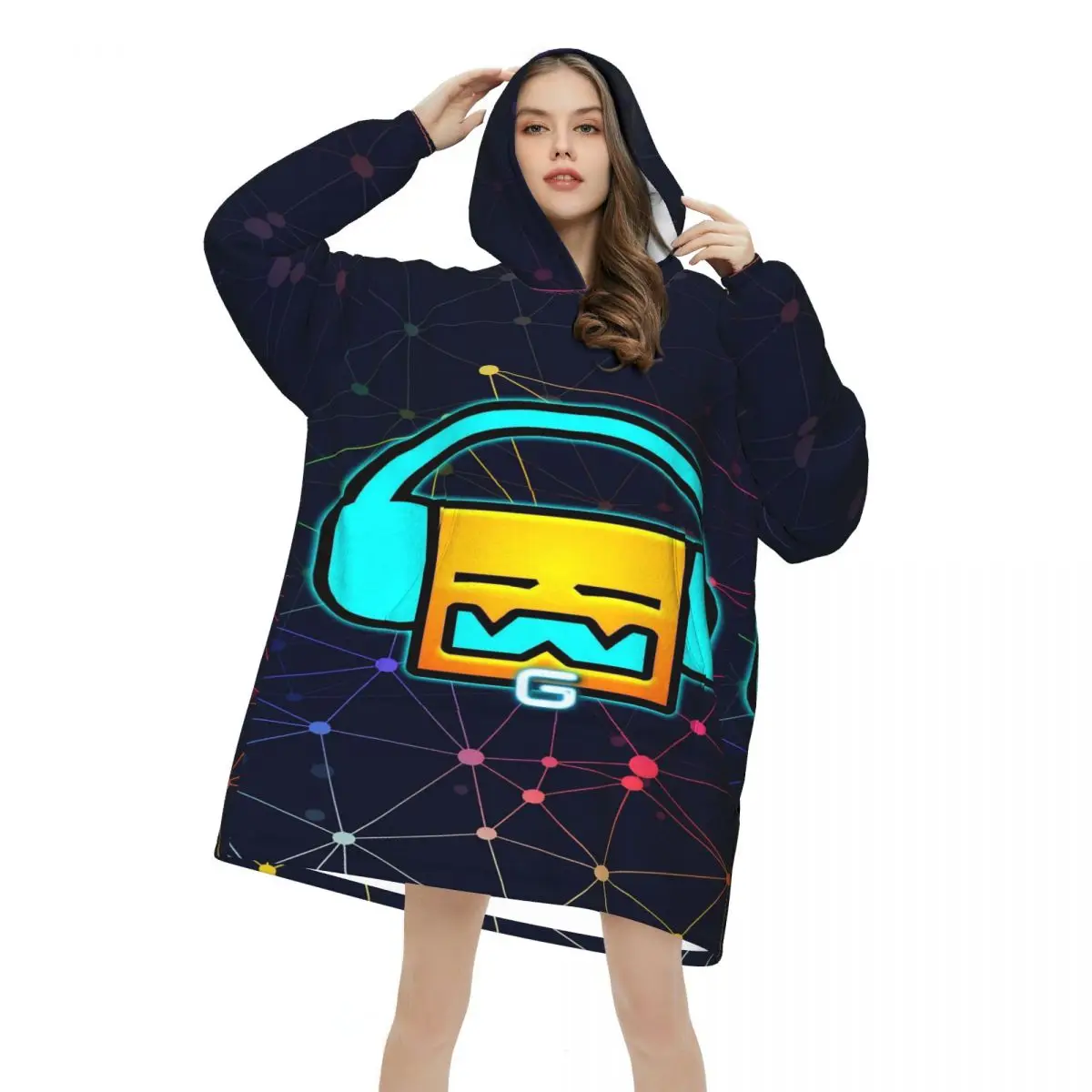 Oversized Geometry Cube Game Wearable Blanket Gifts for Women Men Ultrasoft Plush Warm Sweatshirt Blankets With Pocket