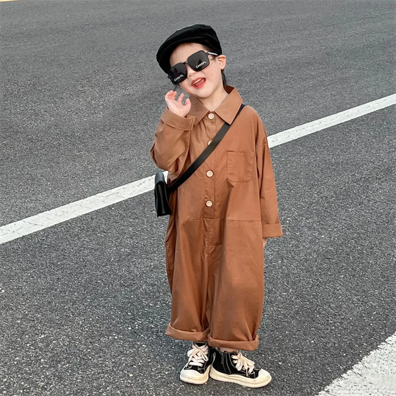 2024 Spring New Korean Children Wear Girls  Jumpsuit Loose and Fashionable Letter Sticker Workwear Pants Jumpsuit