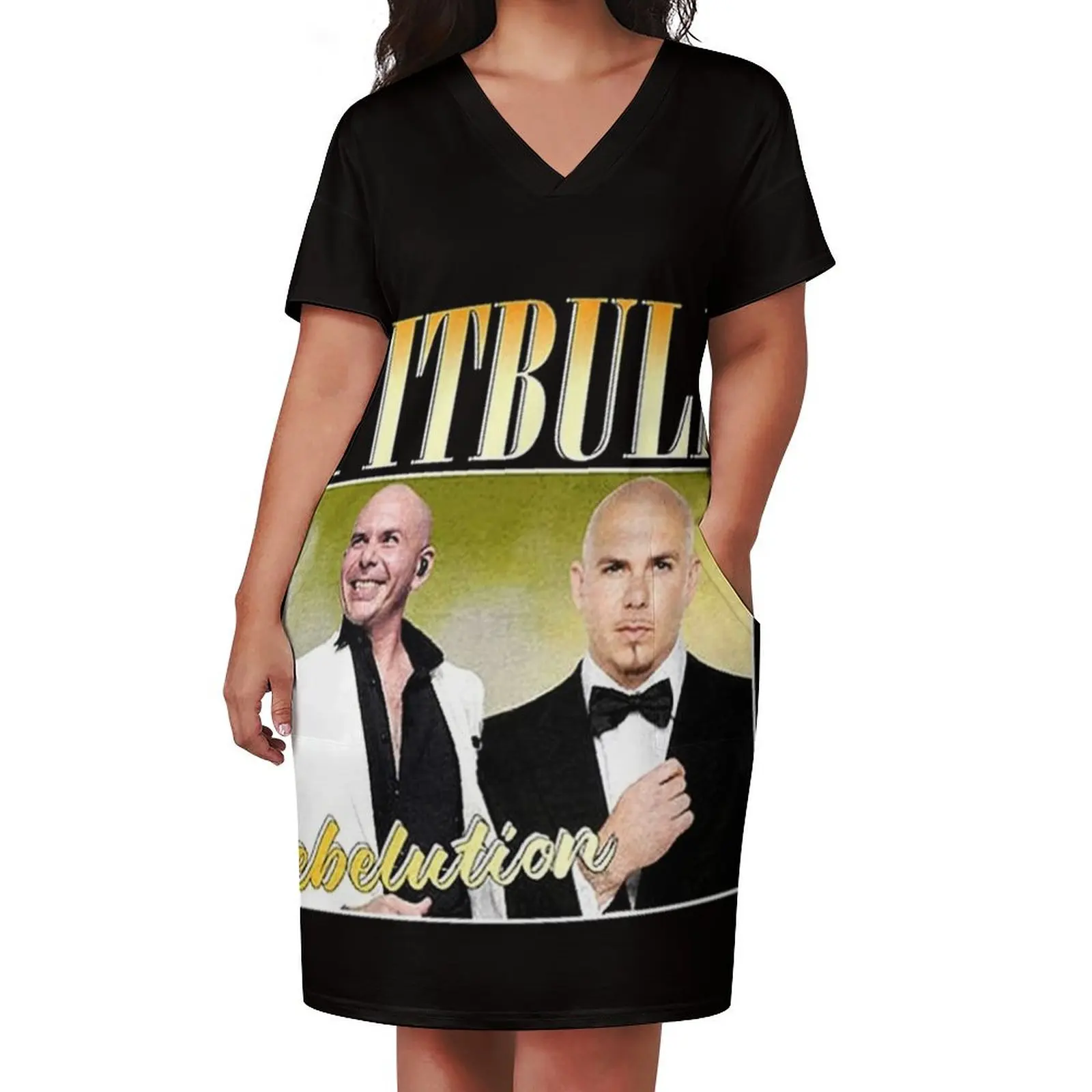 Pitbull Mr.Worldwide Vintage Loose Pocket Dress elegant guest wedding dress Dance dresses women's clothing korea stylish