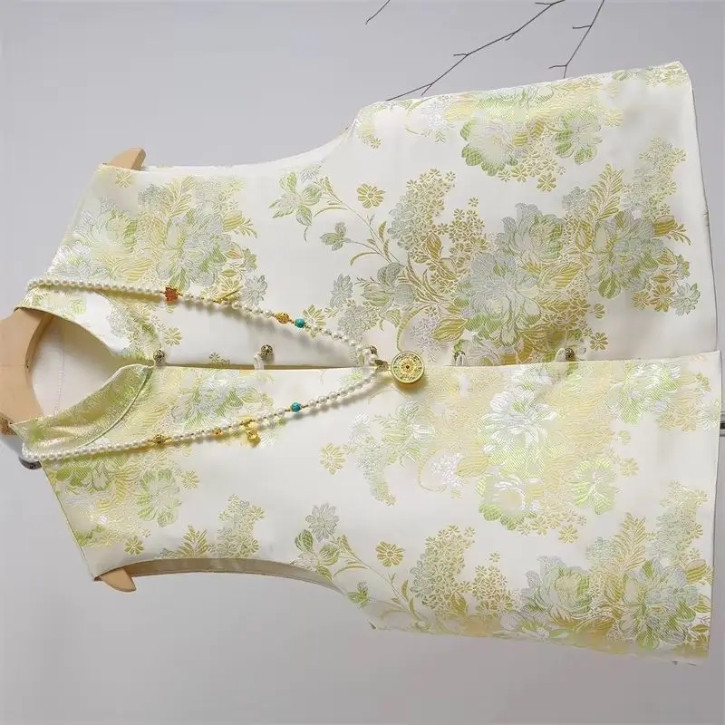 

New Women's Vests Padded Vest Early Autumn Chinese Vest Spring new Brocade Jacquard Chinese Wind Vest Female Spring Young Coat