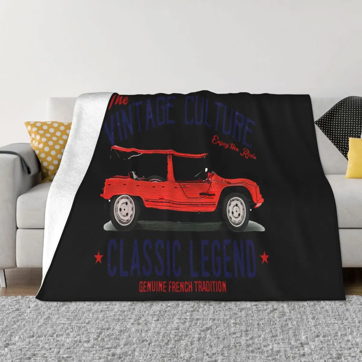 Vintage French Car Mehari Cotton Summer Breathable Middle Aged Straight Stylish 3D Cheap Sale Throw Blanket