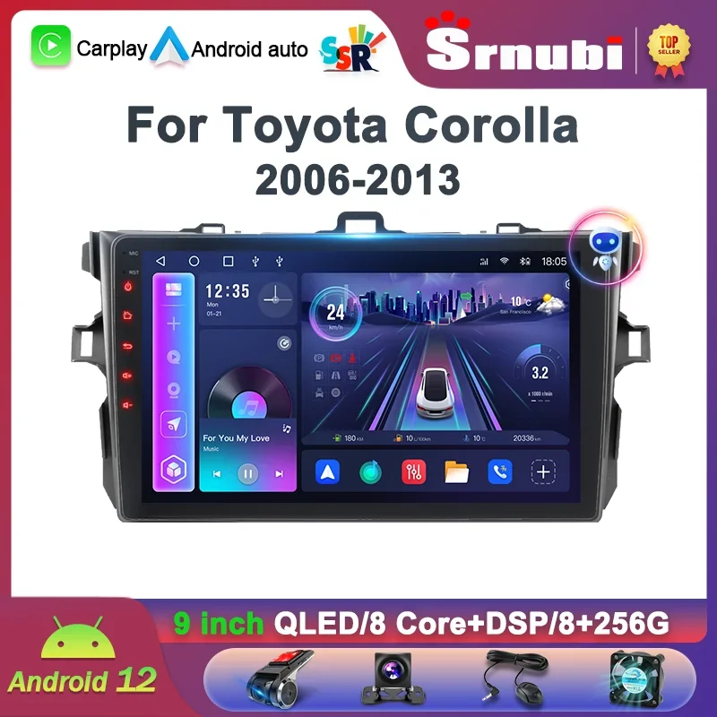 

Srnubi 2 Din Car Radio for Toyota Corolla E140/150 2006-2013 Multimedia Naviagtion Player Android 12 GPS 4G Carplay Head Unit