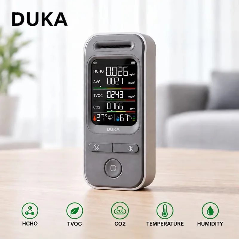 DUKA 8 In 1 Air Quality Monitor CO2 HCHO TVOC  Tester Temperature Humidity Meter Carbon Dioxide Detector with Color Screen