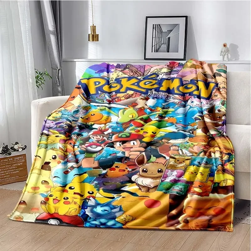 Pokémon Pikachu Cartoon Anime Throws Blanket Kids Super Soft for Travel Couch Sofa Picnic Bed Cute Flannel Blanket Birthday Gift