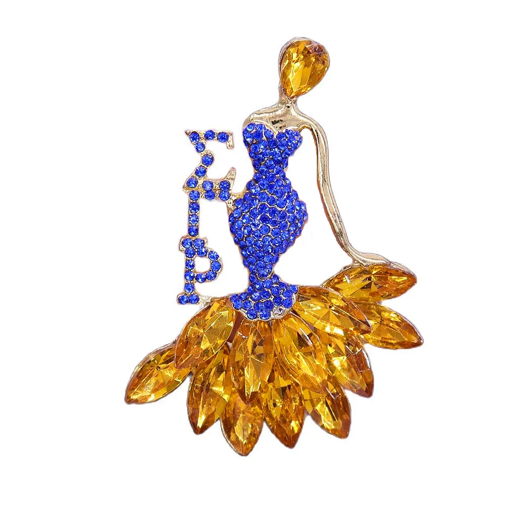 Metal Dancing Girl Rhinestone Sigma Gamma Rho Lady Pin Sorority Brooch Jewelry