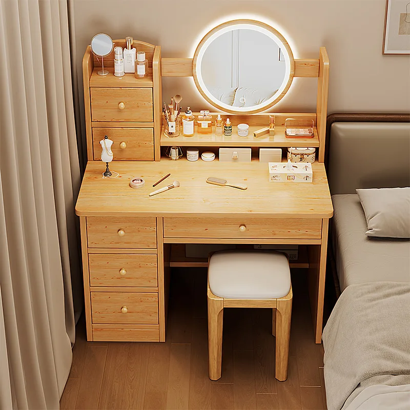

Wood Drawers Dressing Table Shelf Makeup Makeup Bedroom Dressing Table Cosmetics Jewelry Comoda Pra Quarto Postmodern Furniture