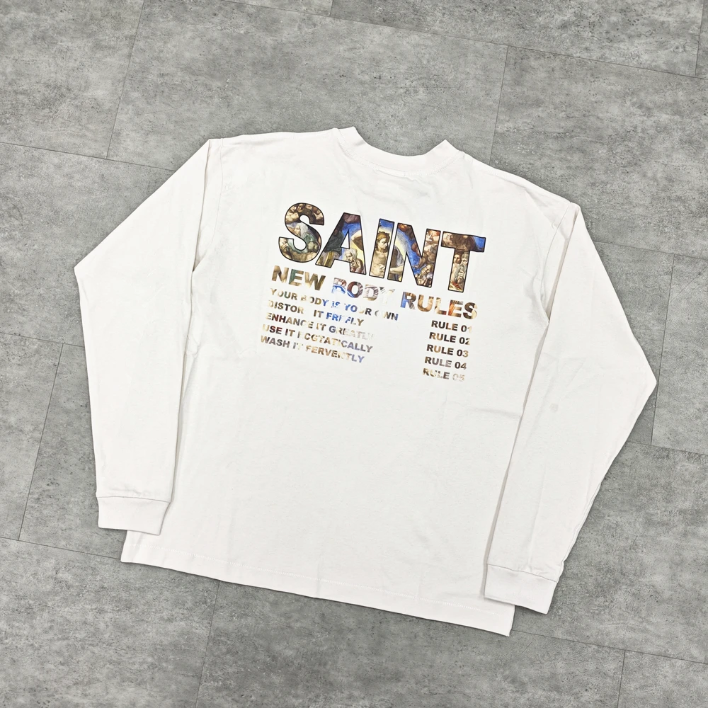 Yao Fashion Saint OF Michael 25SS Simple Style Oversize Loose Vintage Cleanfit Tops Long Sleeve Streetwear T Shirt For Men