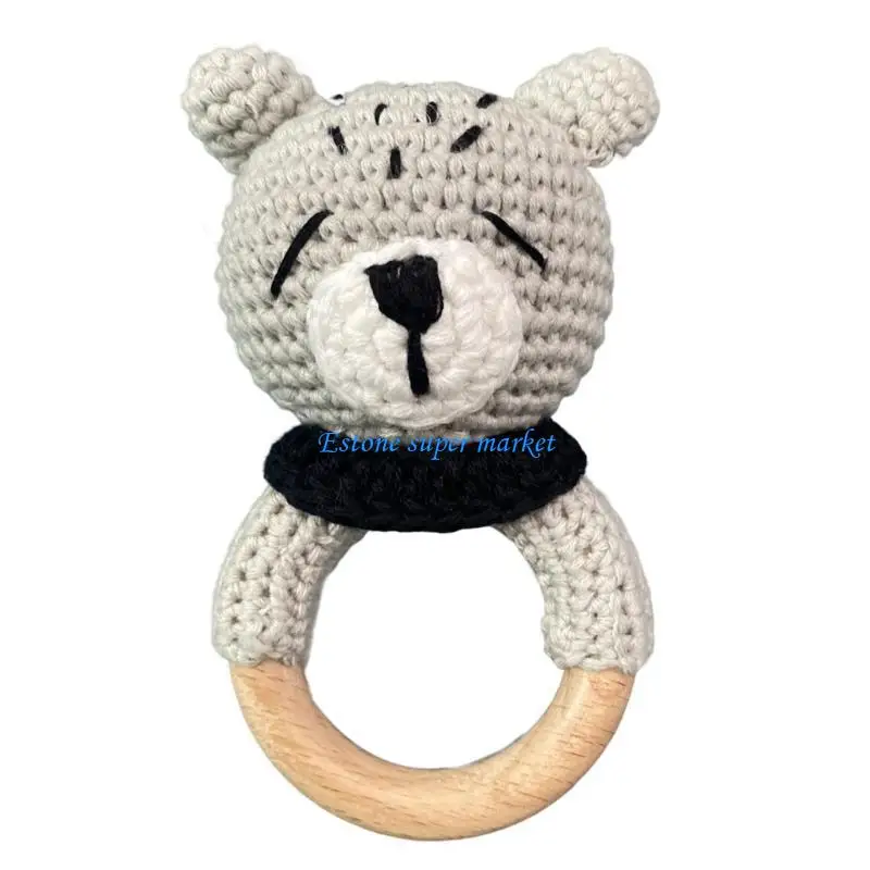 

090B Crochet Rattle Toy Ring Knitted Animal Shaped Soothing Toy Baby Teether