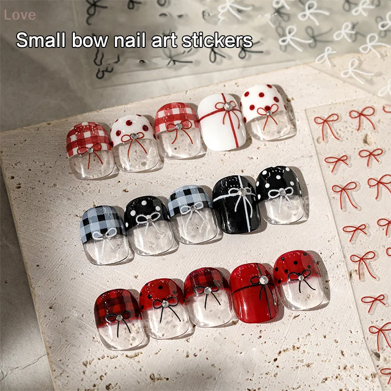 [L & P] 5D noir blanc nœud papillon Mini nœud papillon ligne strass rouge auto-adhésif Nail Art décorations autocollants manucure décalcomanies bricolage