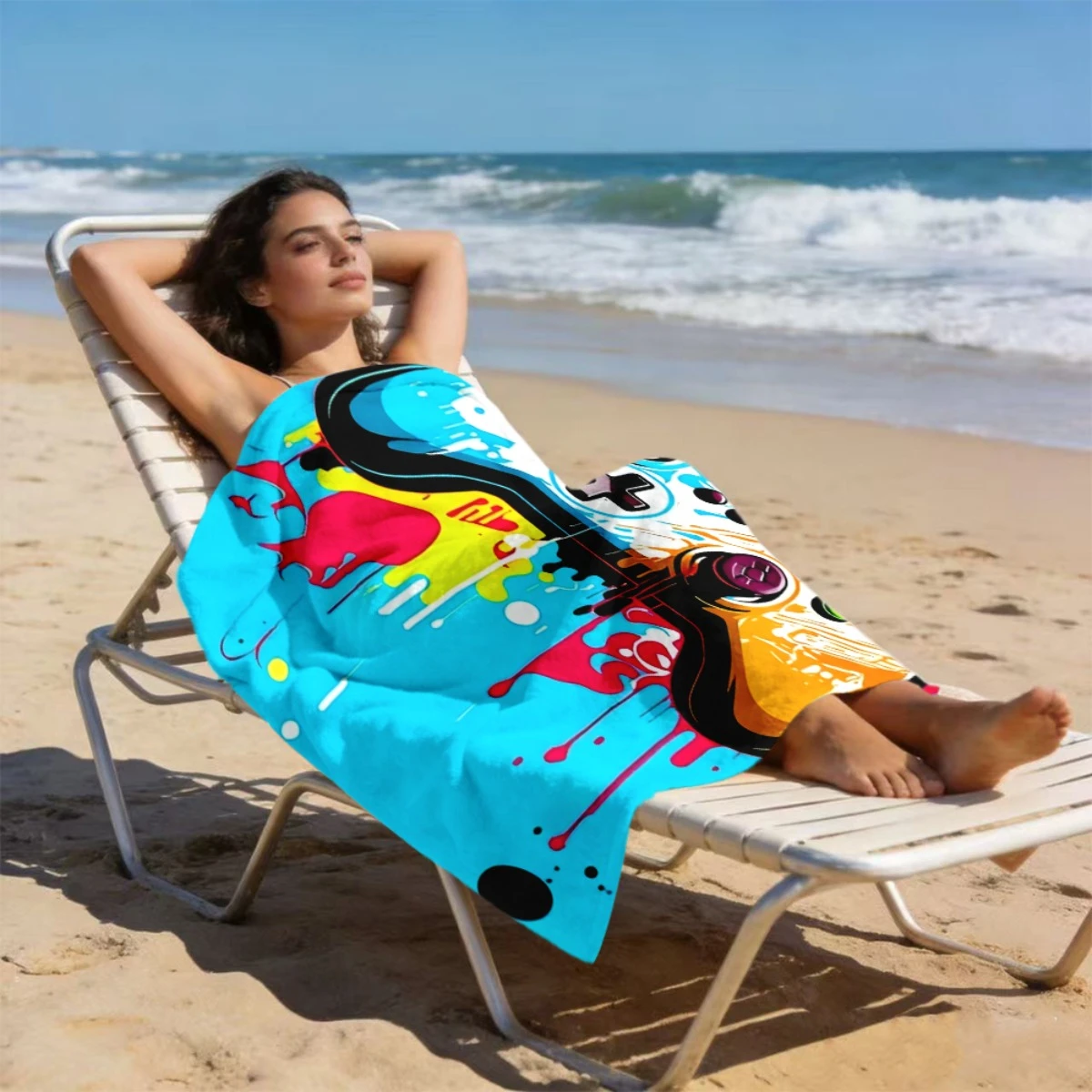 Gaming Controller Pattern Microfiber Beach Towel Quick Dry Absorbent Portable for Swimming Diving Travel Gamers Gift
