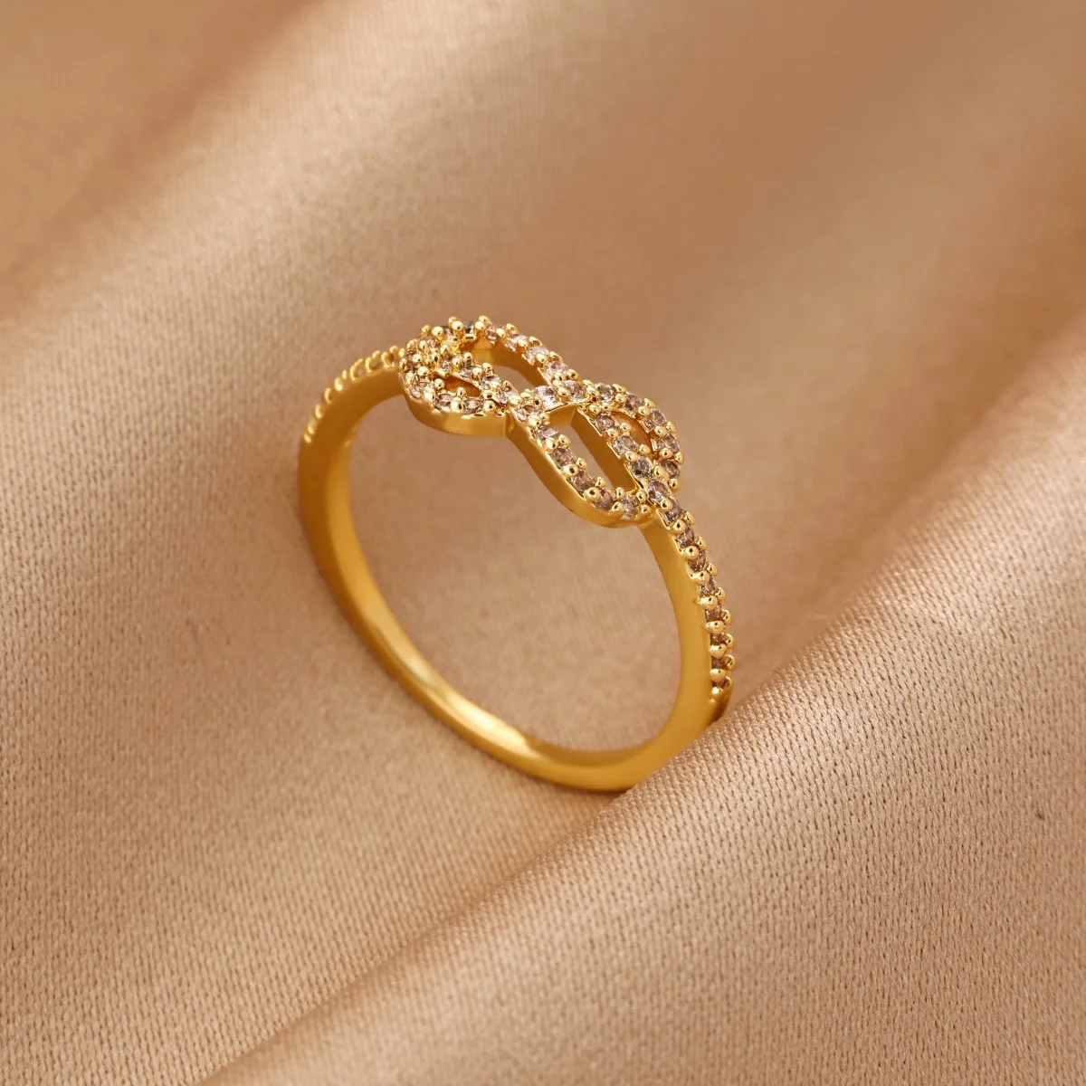 Zirkon-Infinity-Symbol-Ringe für Damen, 18K vergoldeter Edelstahl, Infinity-Fingerring, Versprechen der Liebe, trendiger Schmuck, Geschenk