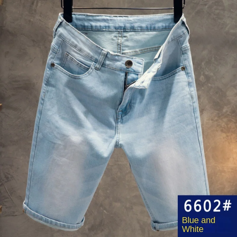 Pantalones cortos vaqueros finos para hombre, Shorts clásicos de corte ajustado, rectos, de alta gama, sencillos y elegantes, informales, verano, 2024