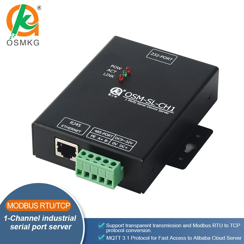 Oshangming 1 Channel Rs485 RS232 Modbus Rtu to LAN Ethernet Modbus TCP Converter Server Support Modbus MQTT