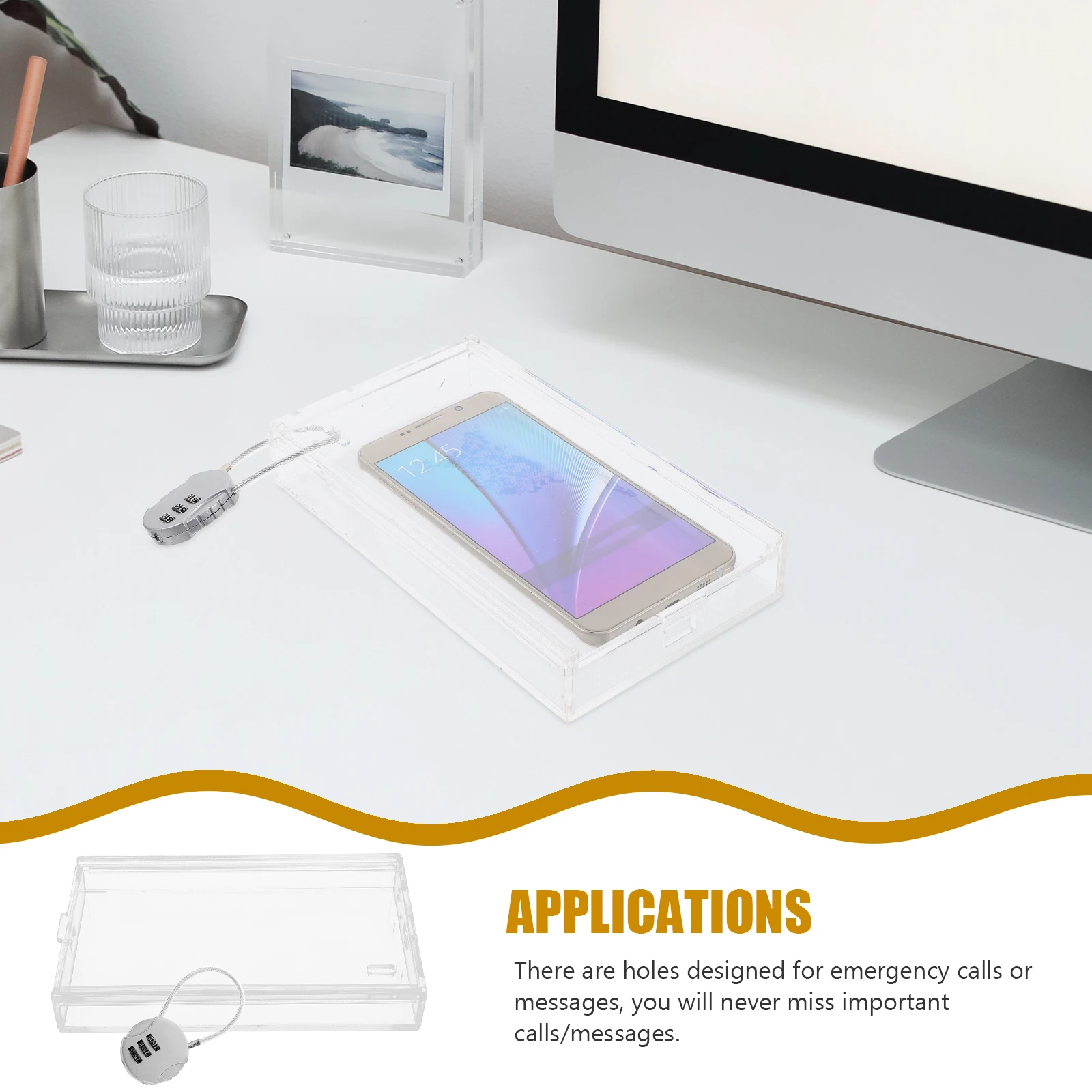 Phone Lock Box Transparent Acrylic Storage Container 18x10x2cm Fingerprint Key Locker for Students Practical Cellphone Jail