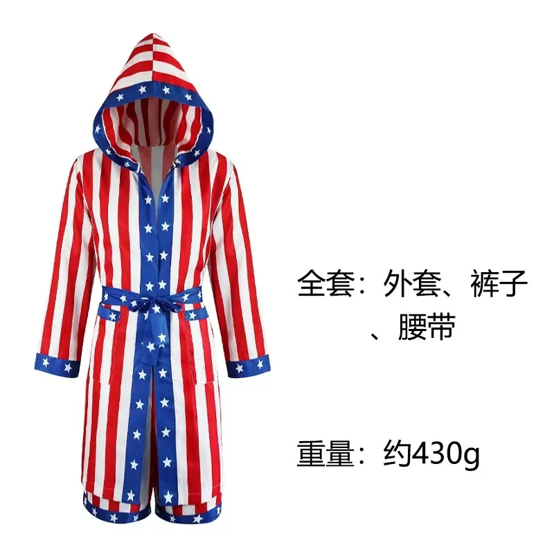 Disfraz de Rocky Balboa Boxer para niño, capa roja con capucha, pantalones cortos, bata de boxeo de película, abrigo, pantalones, cinturón, Cosplay de Halloween, 3 uds.