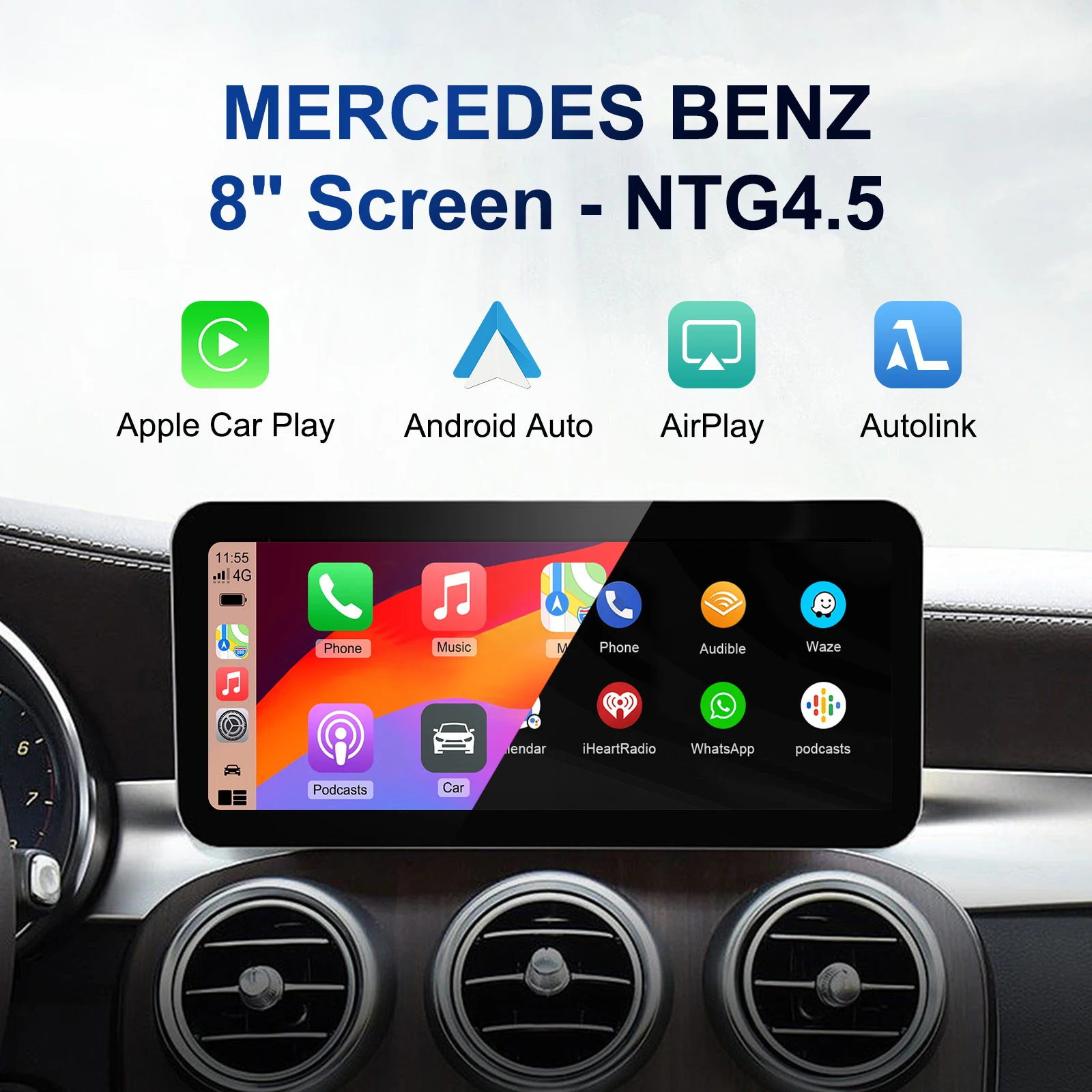 Decodificador inalámbrico CarPlay Android Auto Retrofit para Mercedes Benz NTG4.5 A B C E CLA GLK ML SLD 2012-15 con Harman Becker