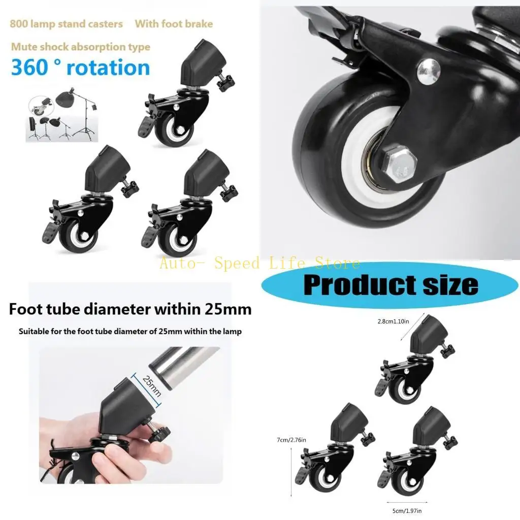 02DA 3Pcs Easy Installation Caster Wheel C-Stand Rotation Caster Wheel Set 25MM