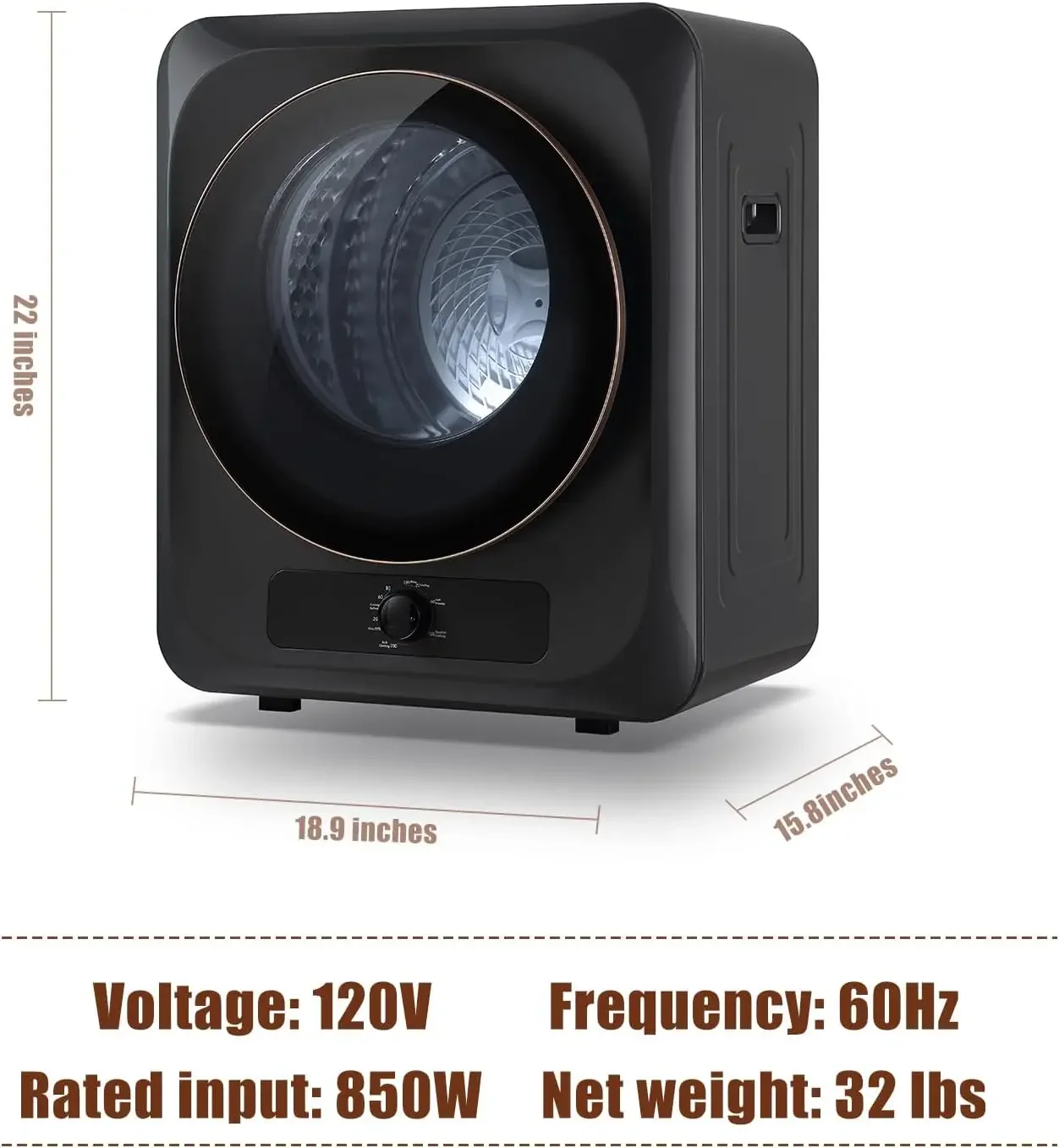 Suszarka, przenośna suszarka do ubrań 110 V 10 funtów z 5 trybami suszenia, wanna ze stali nierdzewnej, 1,5 cu.ft ładowana od przodu mini suszarka