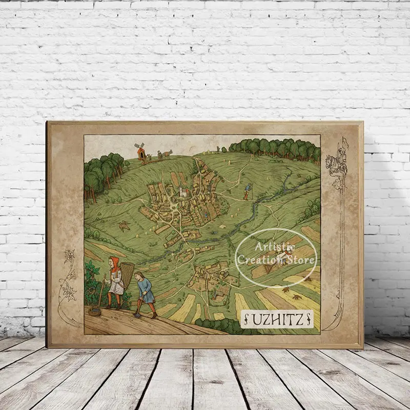 Popular Game Kingdom Come Deliverance Retro Art Game Map Posters Print Canvas Wall Art Pictures for Bar Game Room Decor Gifts