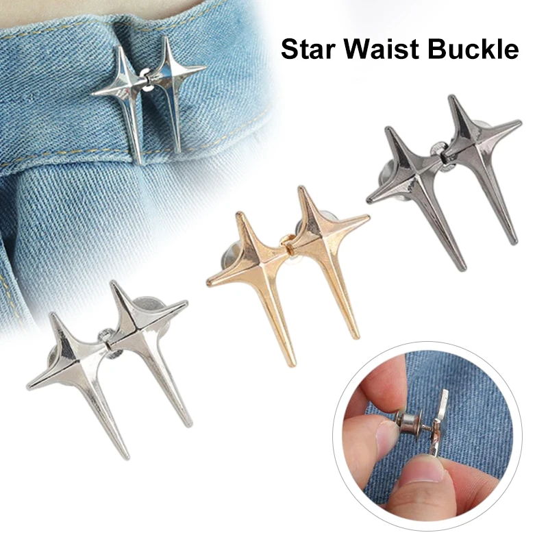 

Trendy Cross Star Waist Buckle Adjustable Detachable Pants Clips Waist Tightener Nail-free Metal Button Snaps For Jeans Decor