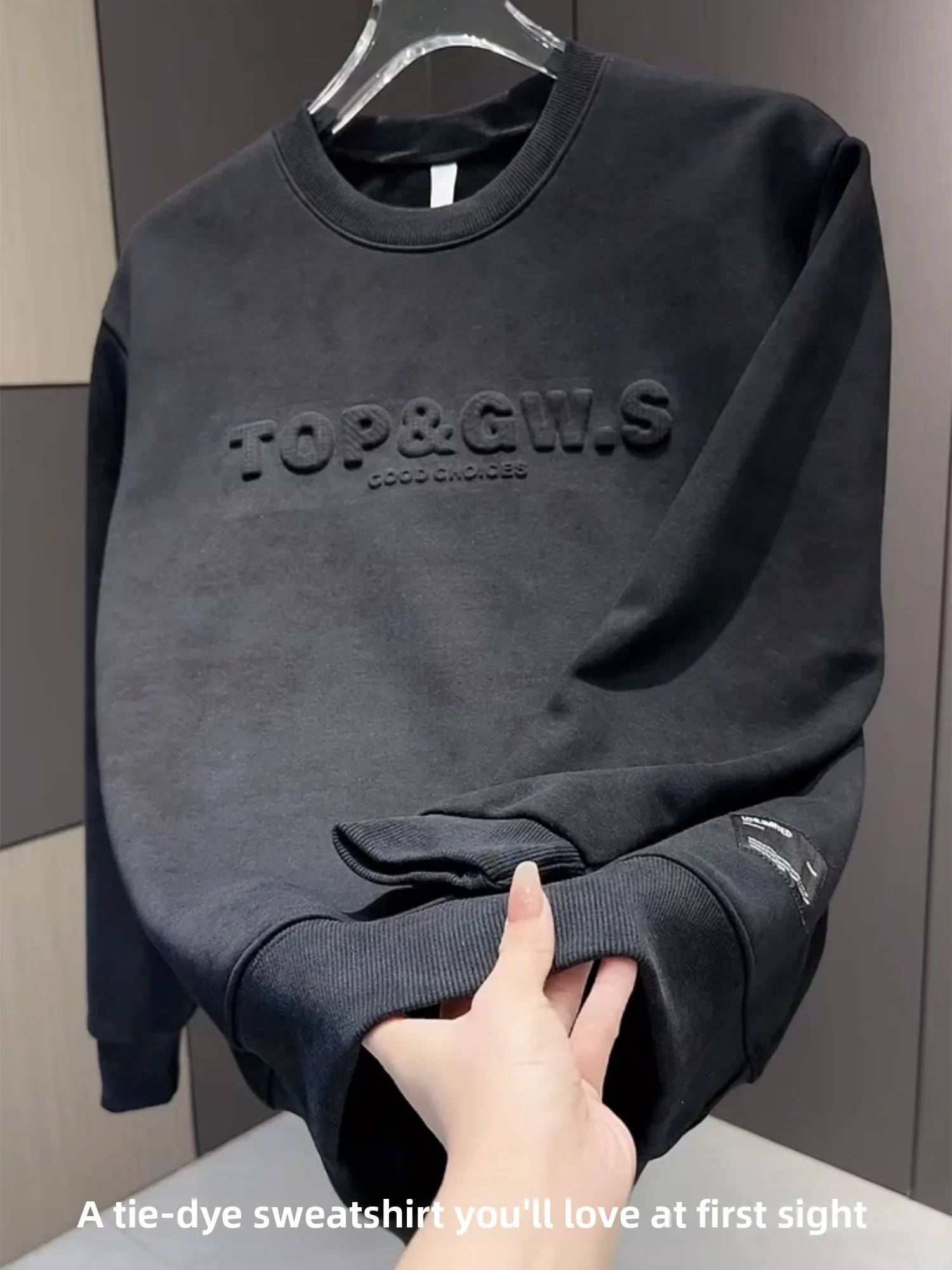 

Мужской свитшот с круглым вырезом и флисовой подкладкой, свободного кроя, с принтом тай-дай, модный повседневный лонгслив для осени и зимы