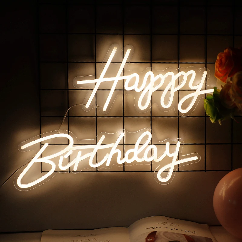 Happy Birthday Neon Sign Custom Night Light Led for Birthday Party Home Decoration Atmosphere Neon Light Decor Celebrate Gift