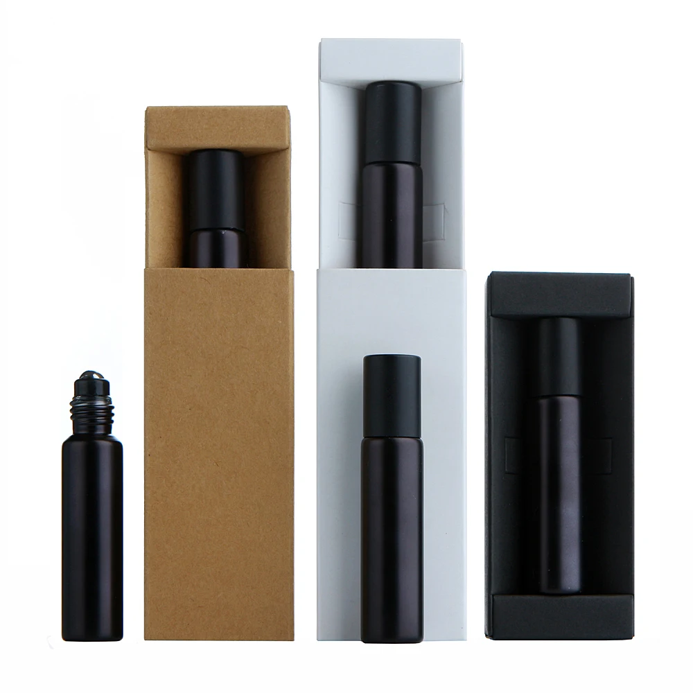 50 Teile/los 5 ml 10 ml Matt Schwarz Ätherisches Öl Flasche Mit Box Rolle Auf Parfüm Flasche Kosmetik Behälter Druck LOGO zahlen Extra – Detail 9