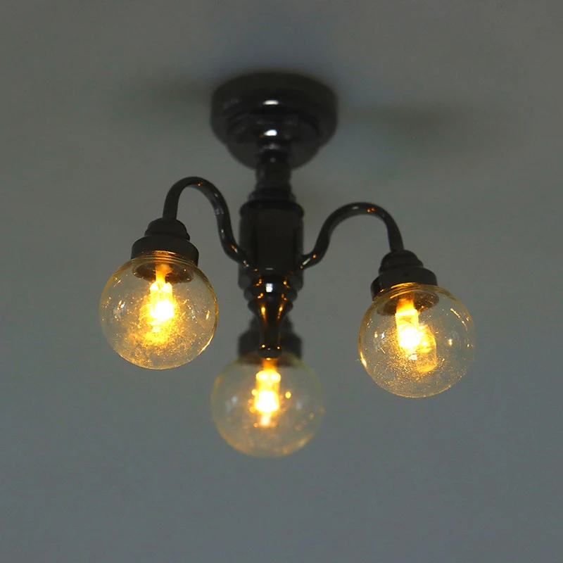 1:12 ドールハウスミニ 3 アーム天井ランプシャンデリア LED ランプウォールライト装飾おもちゃ