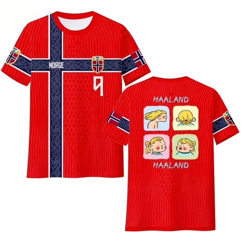 Haaland Norway National Team Fan T‑Shirt, Quick‑Dry Ice‑Silk Short‑Sleeve Unisex Casual Football Supporter Tee Men Women Summer
