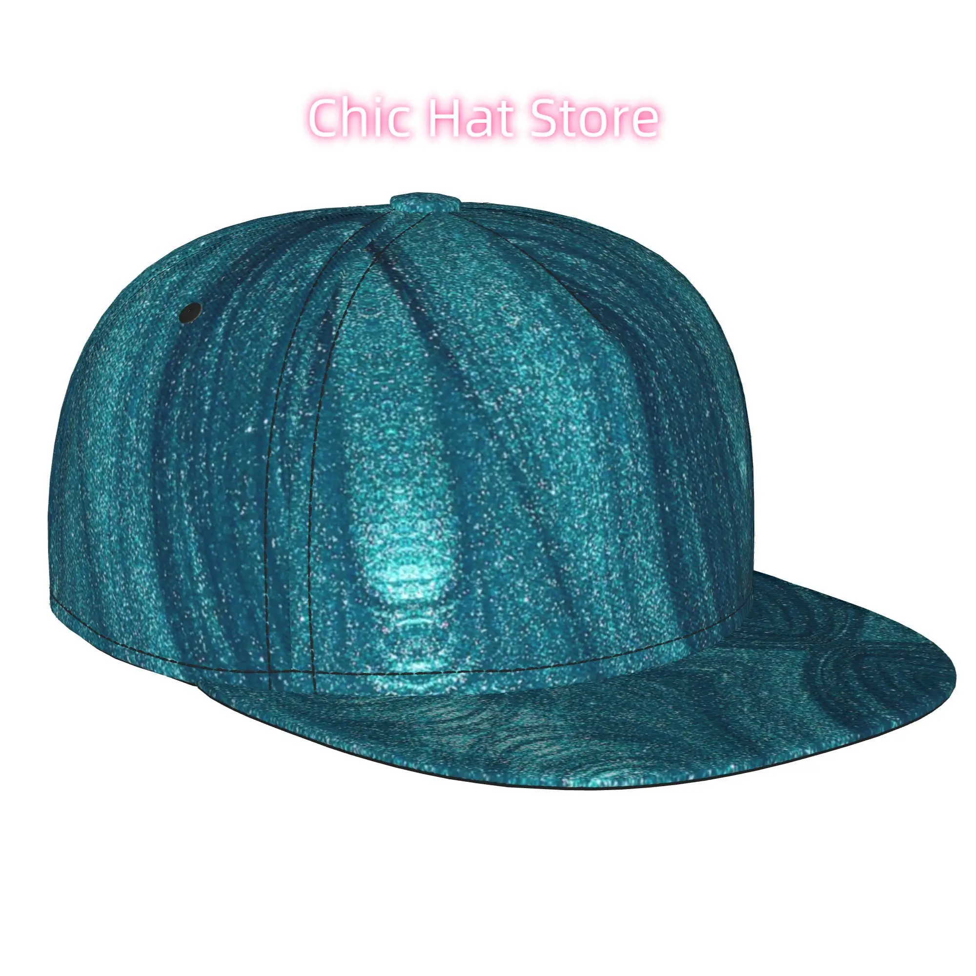 Teal Liquid Metallic Swirl 1pc Fully Printed Hip-Hop Caps, Baseball Caps, Stylish Flat-Brimmed Baseball Cap  Trucker Cap
