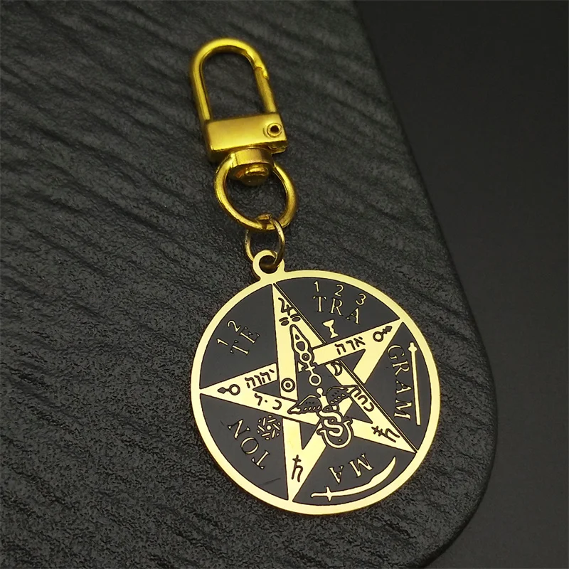Hexerei Gothic Dark Pentagram Schlüsselanhänger Edelstahl Original Tetragrammaton Solomon Amulett Schlüsselanhänger Schmuck Geschenk