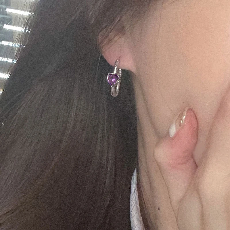 MEWANRY Prevent Allergy Purple Zircon Earrings for Women Vintage Exquisite Shiny Creative Temperament Chic Party Jewelry Gifts