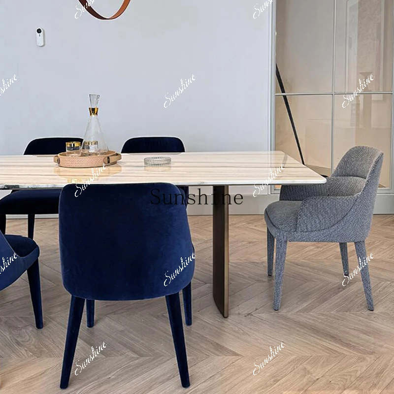

Italian minimalist light luxury household high-end rectangular natural marble dining table and chairs FT