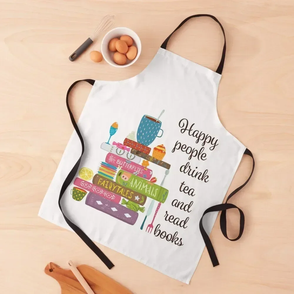 

Happy People Drink Tea and Read Books Apron work ladies barber uniform beauty master Kitchen For Man Apron