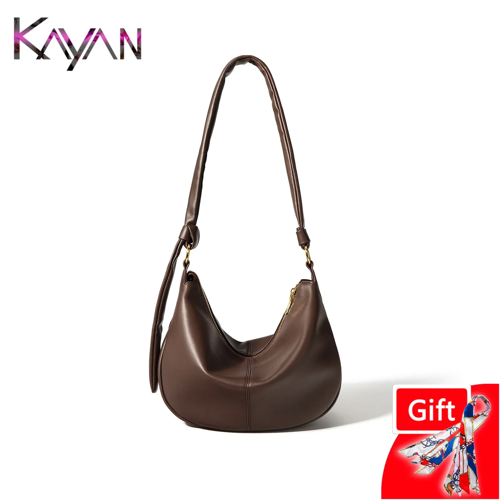 2024 Genuine Leather Women Dumpling Shoulder Bag Casual Large Capacity Female Crossbody Hobo Bag Simple Style Ladies Sling Bag