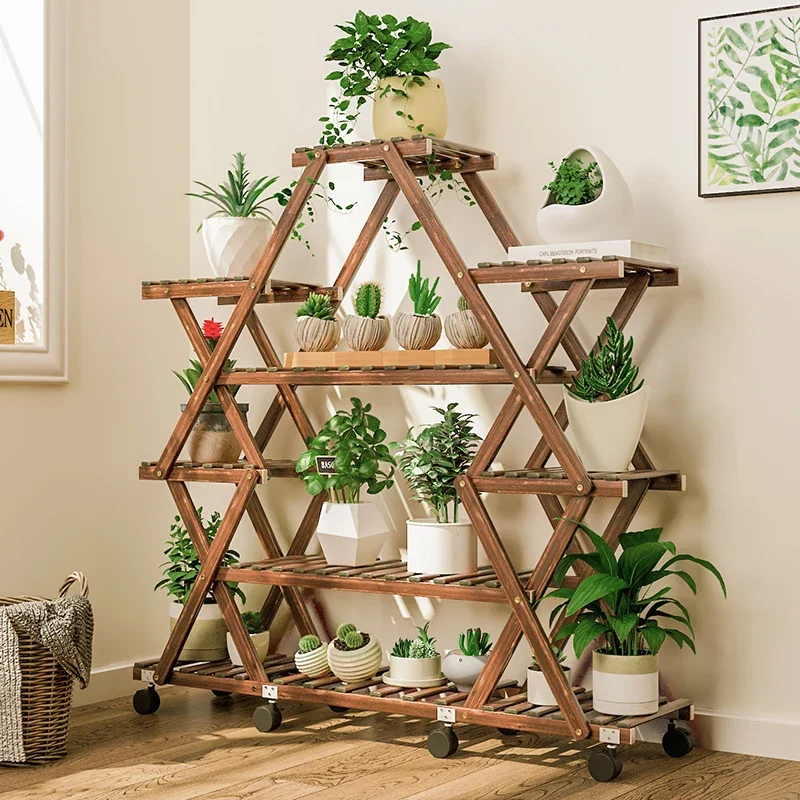 Large Triangular Wooden Plant Stand 6-Tier Indoor Flower Pot Display Rack Corner Organizer Shelves for Planters