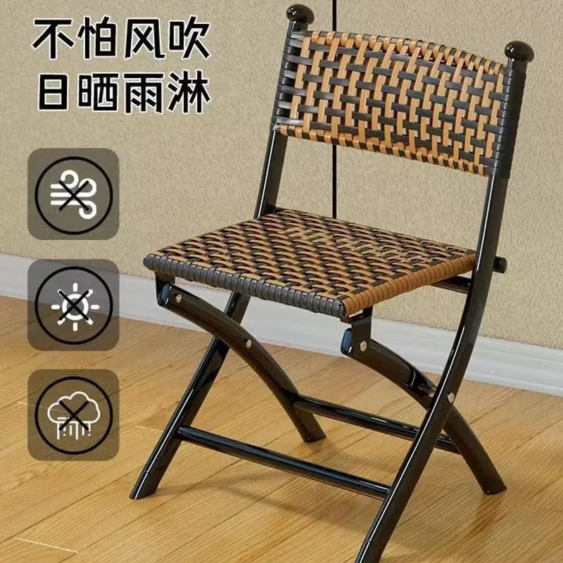 Imitation Rattan Folding Chair Handwoven-Style Seat Two-Fold Portable Seating In Cm Height Options Balcony Dining Homestay