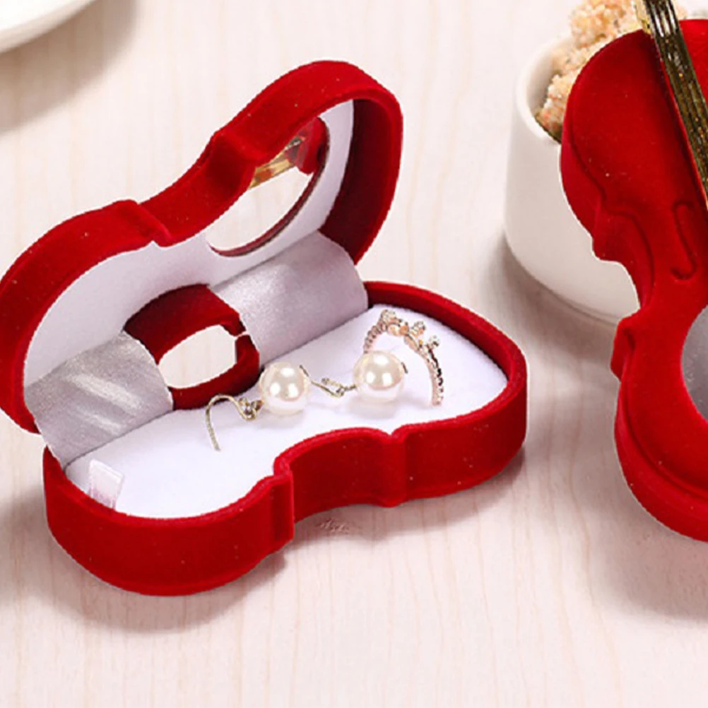 

1 шт. портативная шкатулка для драгоценностей в форме скрипки, красный маленький органайзер, чехол для колец, серег, ожерелья, дорожный футляр для хранения ювелирных изделий