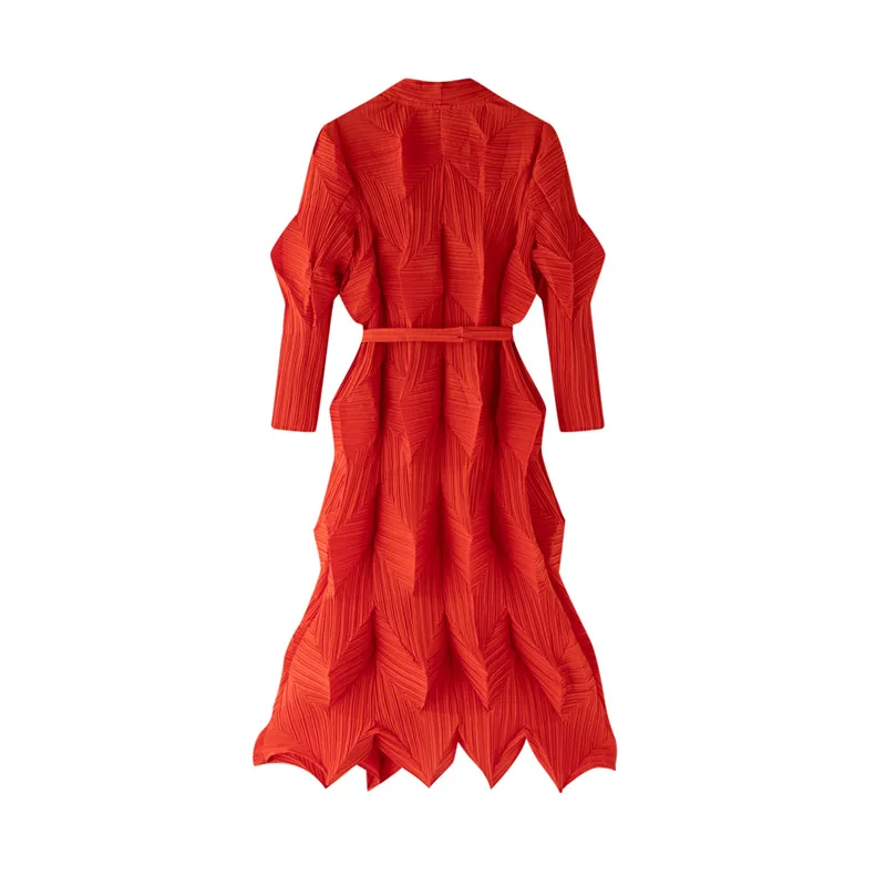 Miyake Fold Spring and Autumn New Fashionable Versatile Solid Color Long Strap Coat for Women, Casual Windbreaker for Women