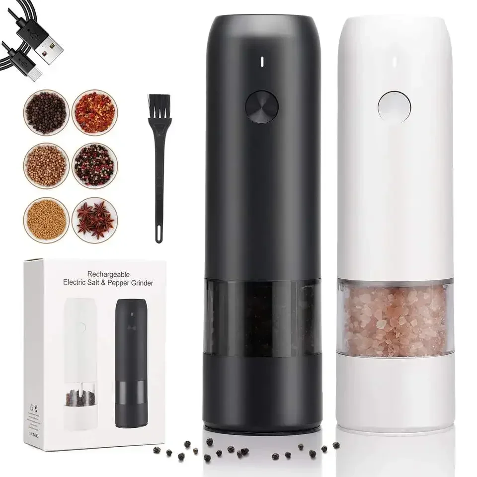 

Electric Automatic Salt and Pepper Grinder Set Rechargeable With USB Gravity Spice Mill Adjustable Spices Grinder Kitchen Tools