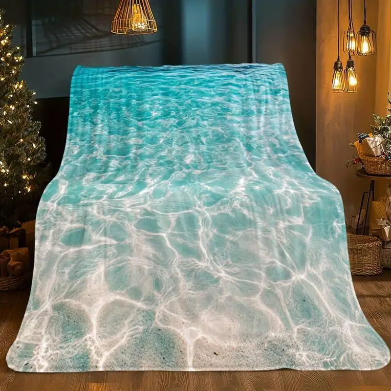 

Turquoise Ocean Water Throw Blanket, Soft Cozy Flannel Blanket for Couch Sofa Bed, Beach & Summer Lover Gift