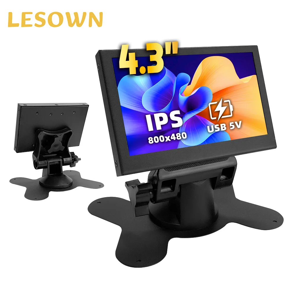 

LESOWN Small Portable Monitor 4.3 Inch 800×480 IPS LCD with bracket PC Sensor Panel Second Side Screen for Laptop Gaming Work