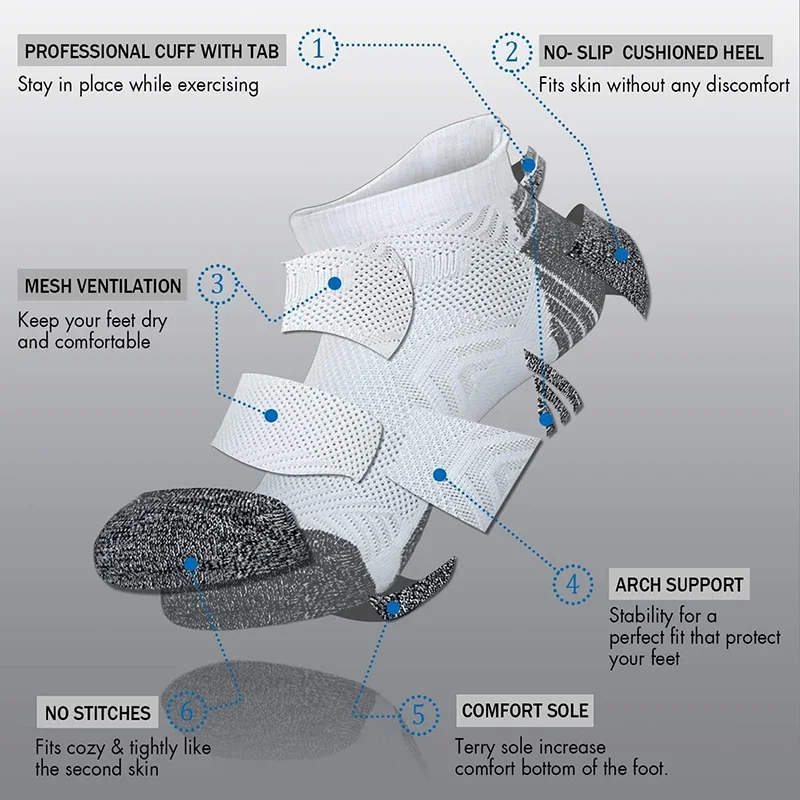 5 Paar Performance Athletic Knöchelsocken für Damen und Herren, Knöchelstütze, niedrig geschnittene, weiche Tab-Marathon-Lauf-Kompressionssocken – Detail 4